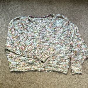 Free People Highland Cable Knit Oversized V-Neck Sweater